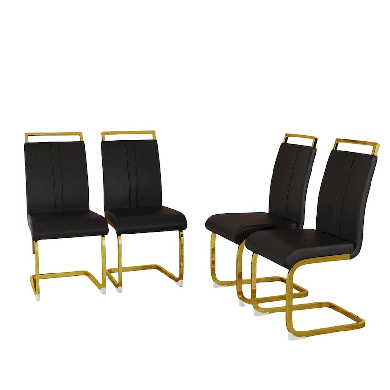 PU Leather High Back Upholstered Dining Chair w/ Metal Legs (Set of 4)