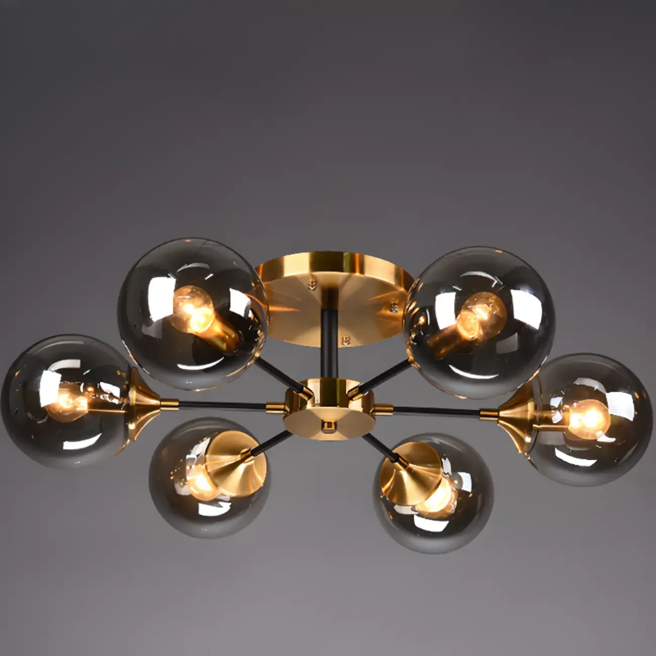 Large Smoke Grey Globe Glass Sputnik Semi Flush Ceiling Light