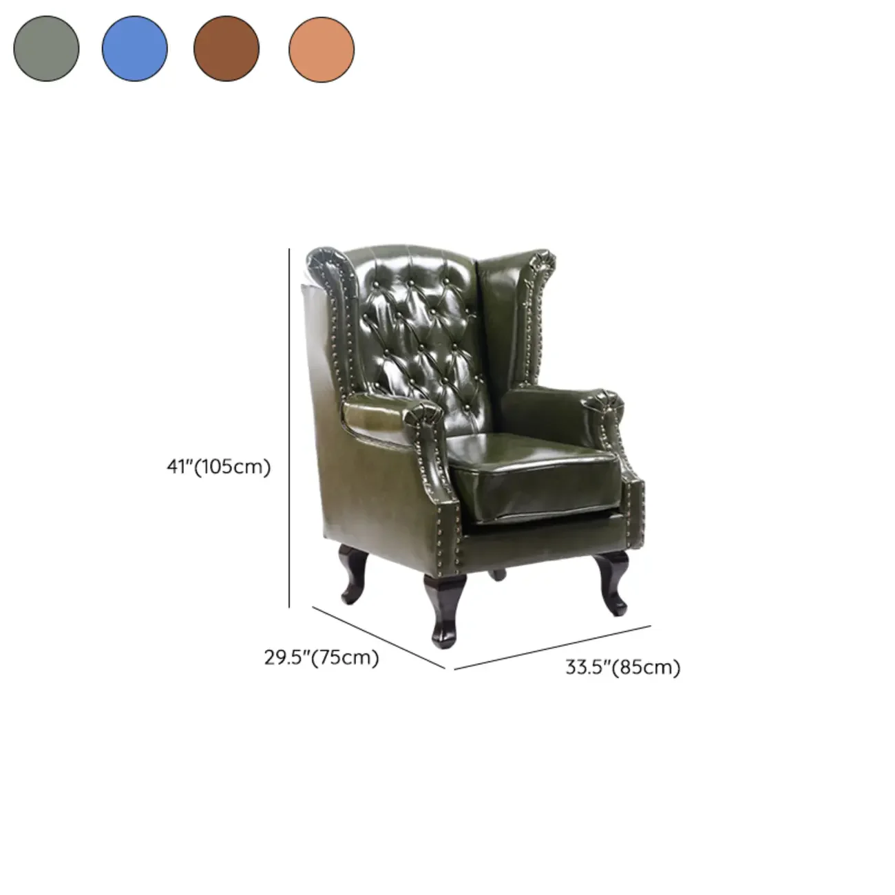 Traditional Leather Wingback Accent Chair with Nailhead Trim