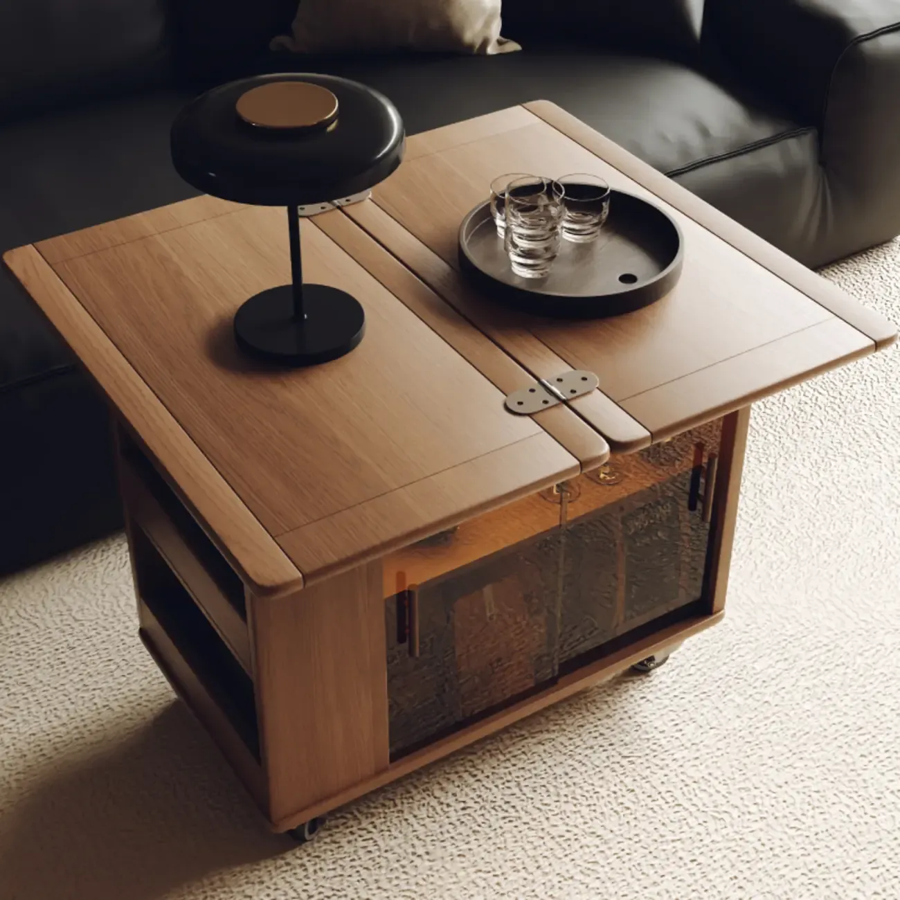 Modern Folding Table Top Wood Mobile Side Table with Wheels
