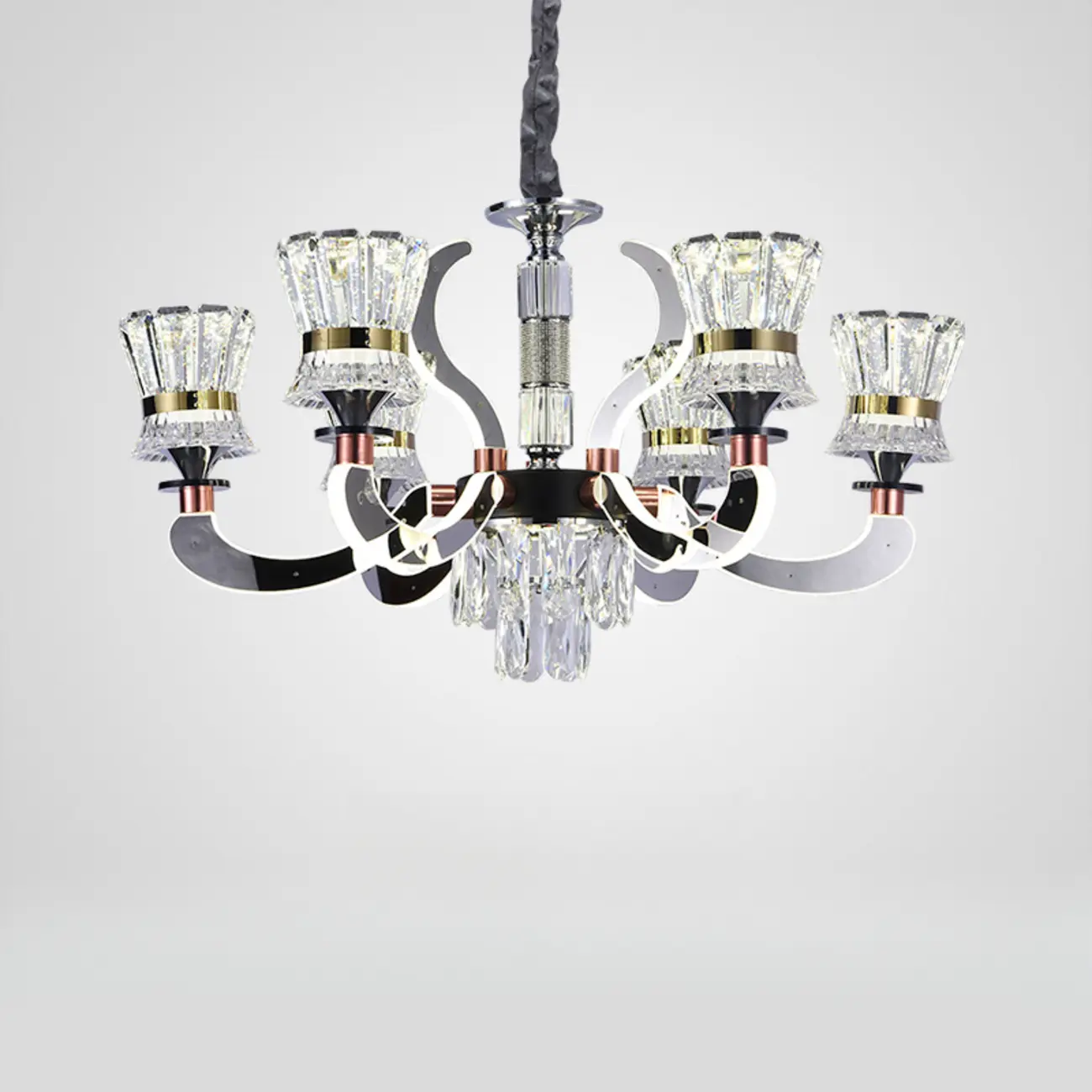 Luxury Chrome Tier Crystal Chandelier Modern Dimmable LED