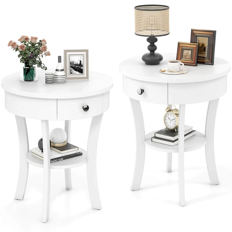 Costway 2 PCS 2-tier Side End Sofa Table Round Nightstand Bedroom - See Details