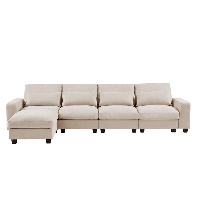 Modern Convertible Large L-shaped Feather Filled Sectional Sofa with Reversible Chaise - 129.9W x 72D x 31.5H