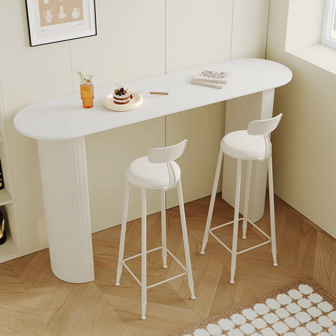 Modern White Stone Top Bar Table Double Pedestal Base
