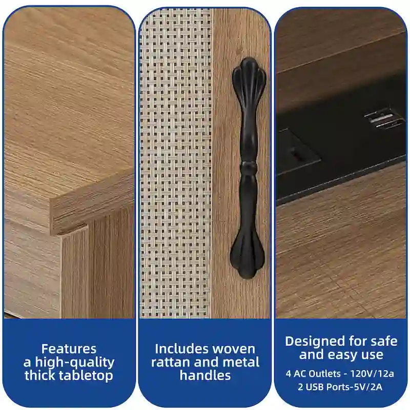 Farmhouse Wood Office Desk with Drawer and LED Strip & Power Outlets