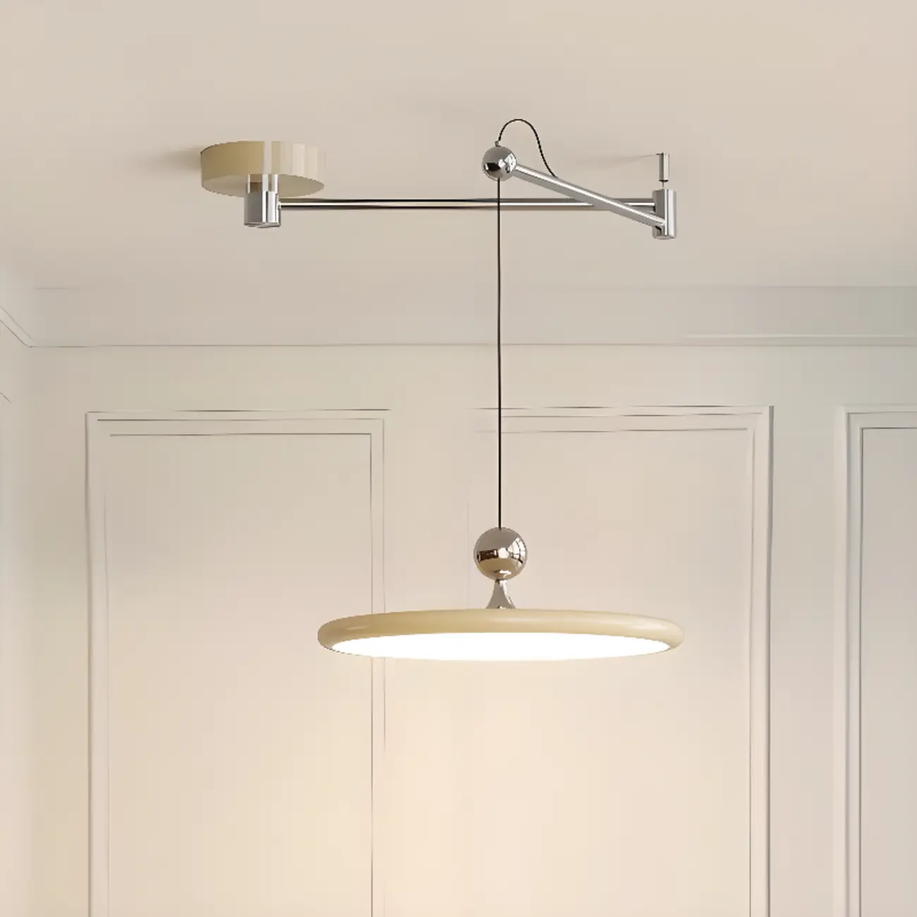 Modern Metal Red Swing Arm Pendant Light with Acrylic Shade