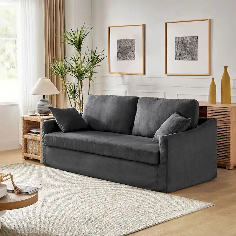 Volkhard 80.5  Modern Slipcovered Sofa With Removable Back Cushion By HULALA HOME