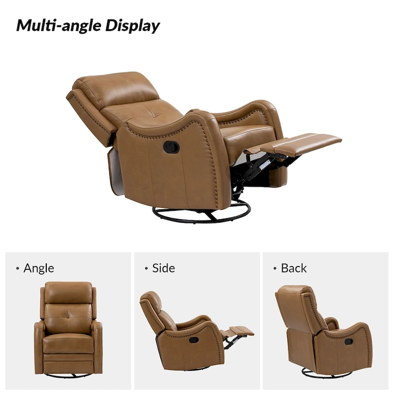 FrancoModern Genuine Leather Swivel Rocker Recliner with Nailhead Trims by HULALA HOME