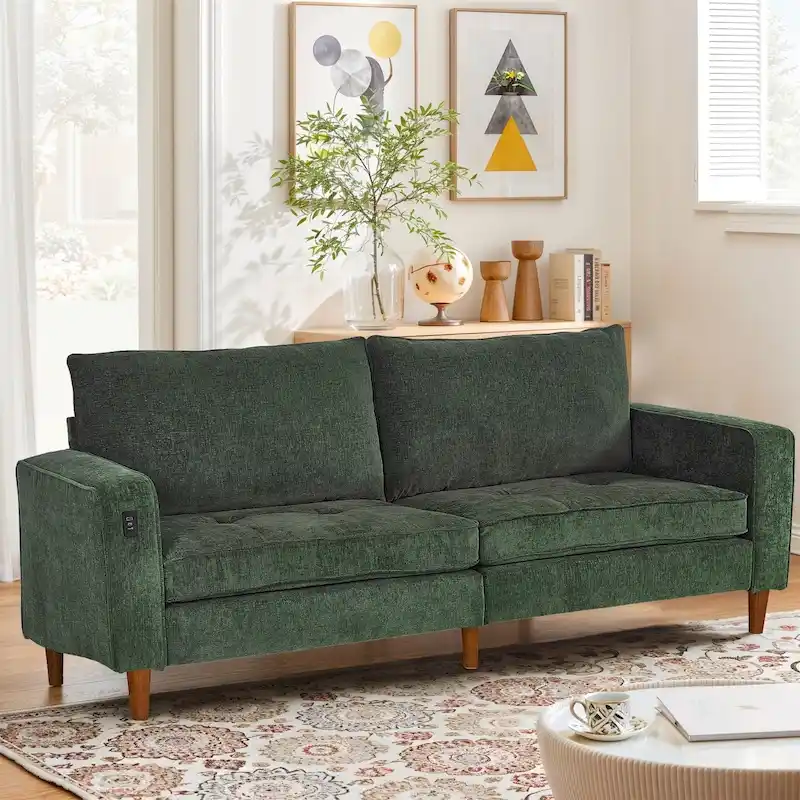 82.6 Inch Modern Living Room Chenille Recliner Sofa, loveseat Sofa,Removable Sofa Cover with USB, Easy to Instal