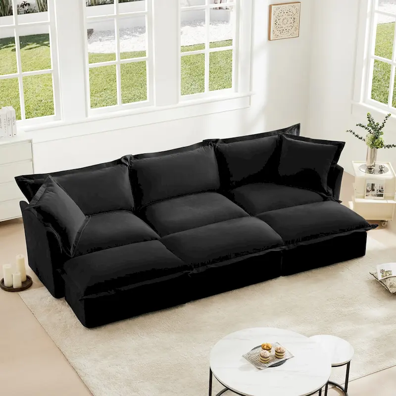 120 Chenille 3-Seater Sectional Sofa with 3 Ottomans