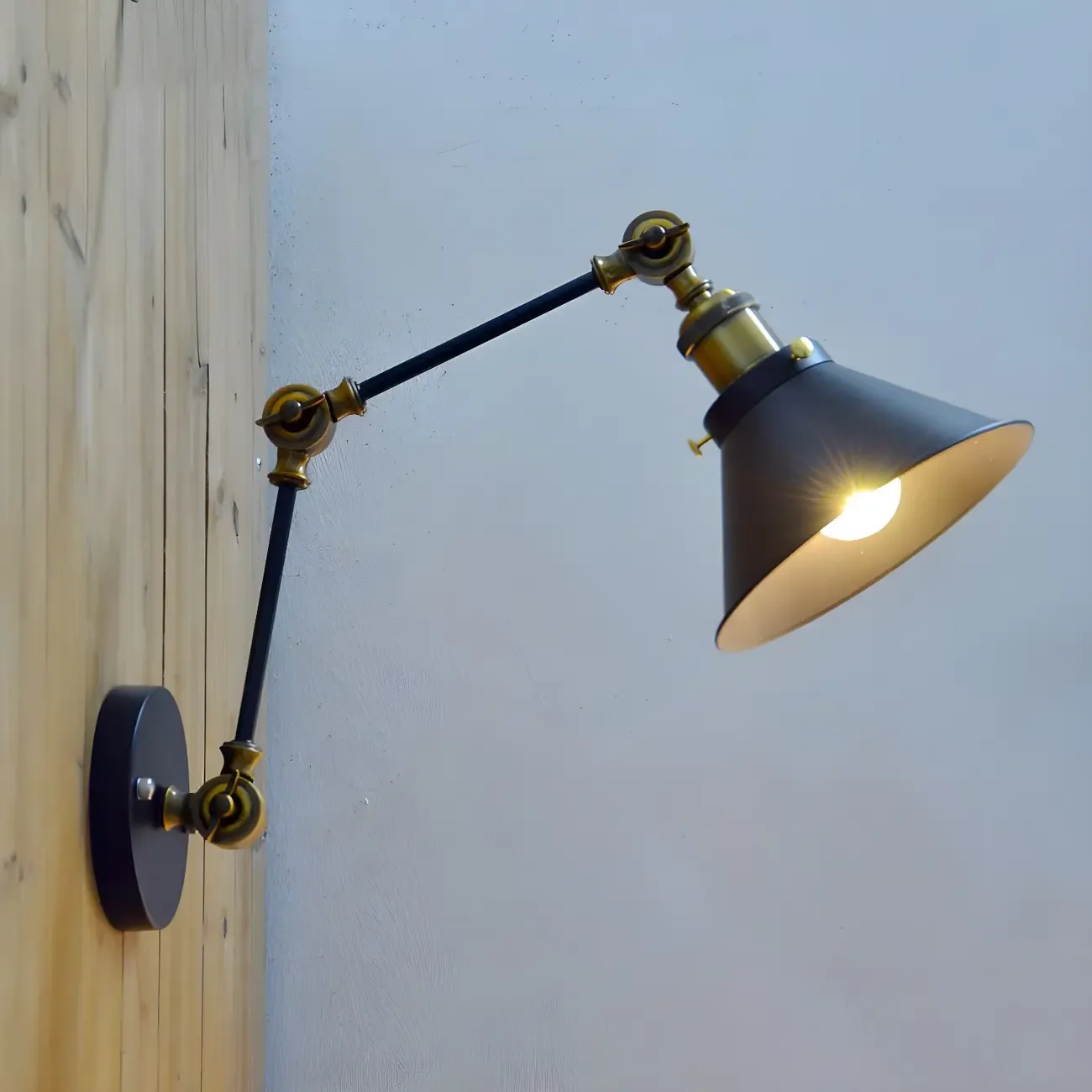 Modern 6.5 Black Swing Arm Wall Sconce with Metal Shade