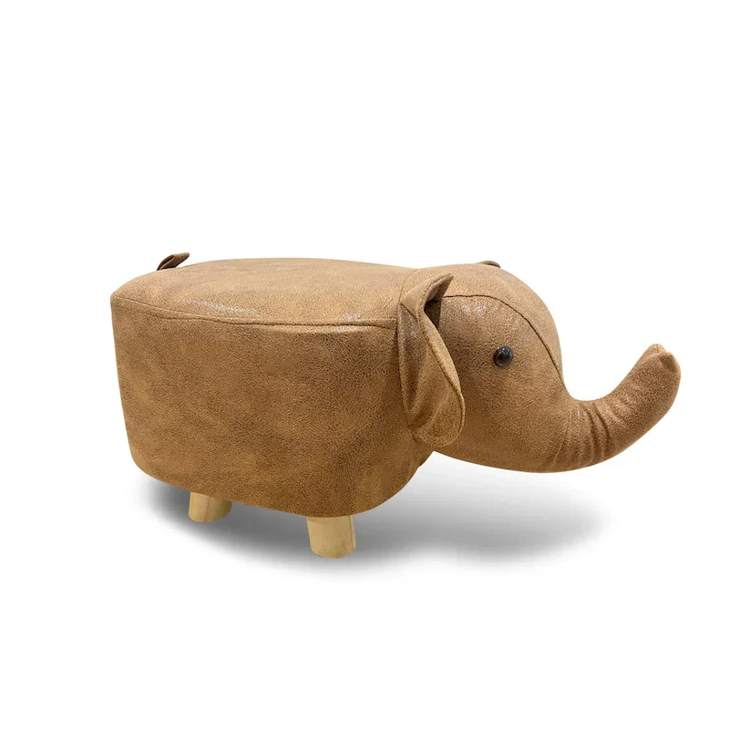 Animal Shape Velvet Wood Leg Stool Ottoman