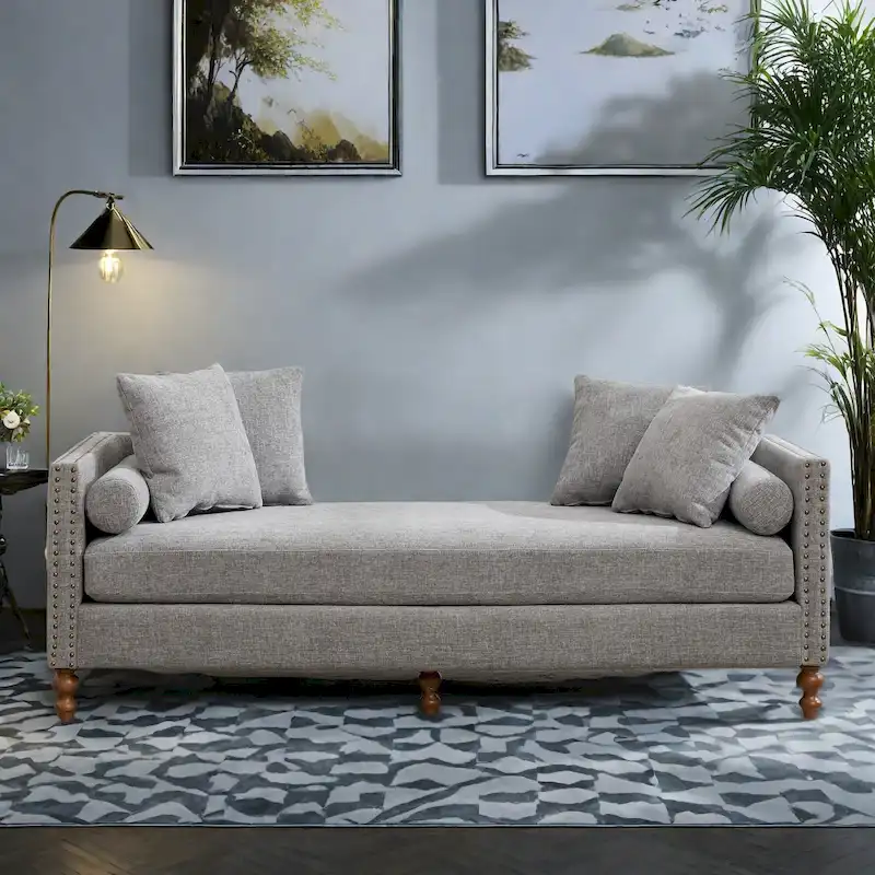 75.2 Chenille 3-Seater Sleeper Sofa with 4 Throw Pillows And 2 Bolsters