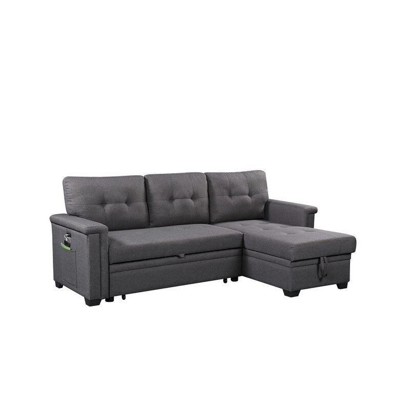 Ashlyn 84-inch Dark Gray Reversible Sleeper Sectional Sofa with Storage Chaise and USB Charging Ports - 84W x 54D x 35H