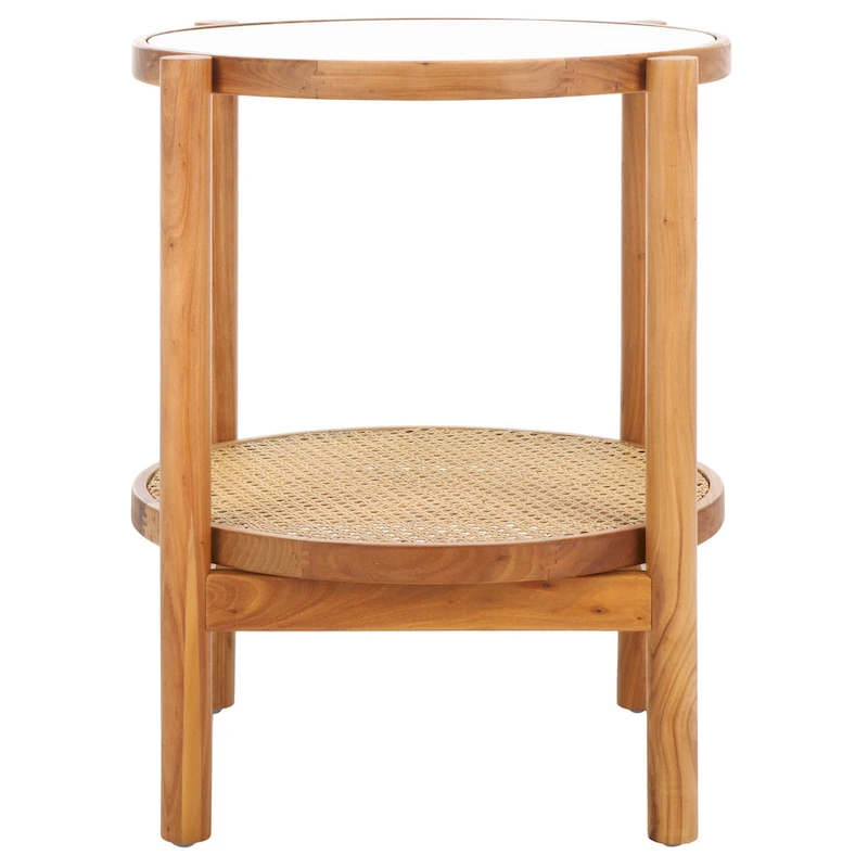 SAFAVIEH Couture Alberdine Rattan/Glass Accent Table - 23 In. W x 23 In. D x 24 In. H - 23W x 23D x 24H