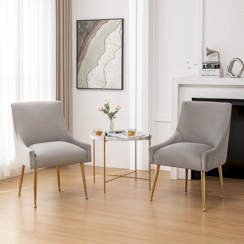 SEYNAR Velvet Upholstered Dining Chair Set of 2, Modern Glam Armless Side Chair