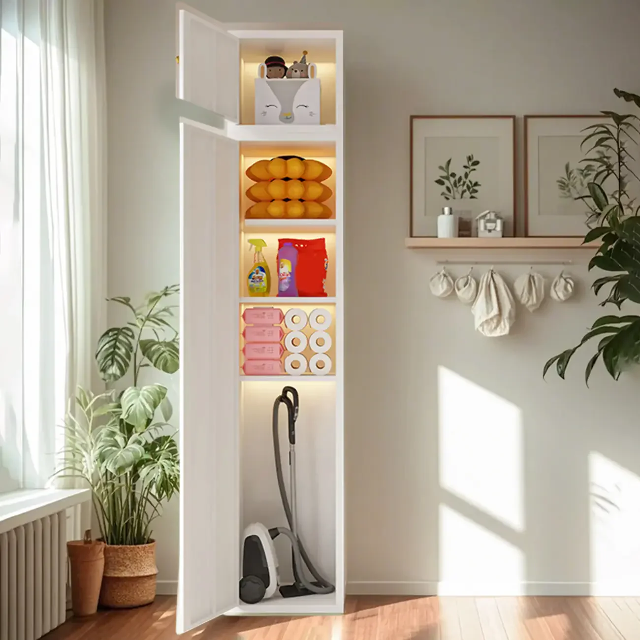 White Rectangle Accent Cabinet for Home Storage, Modern Style