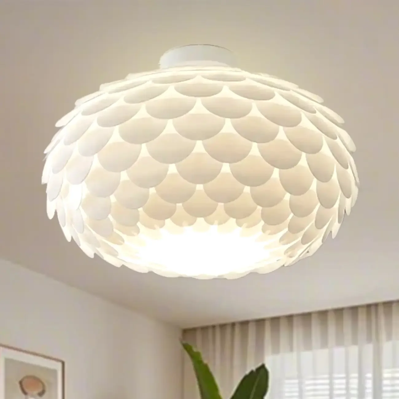 Scalloped White Acrylic Dome Semi Flush Ceiling Light