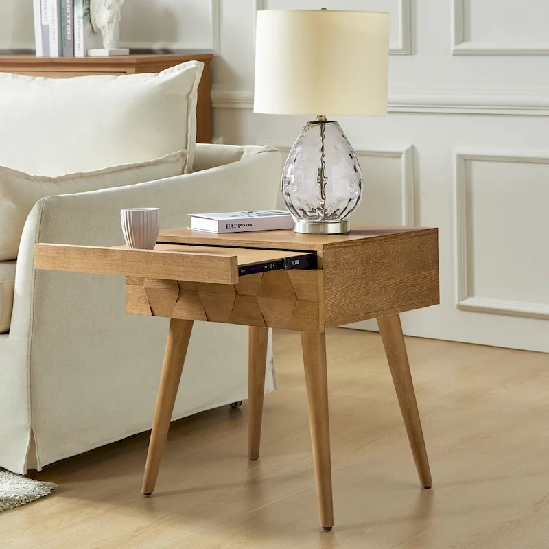 Julian Mid-century  End Table with Charging Station by