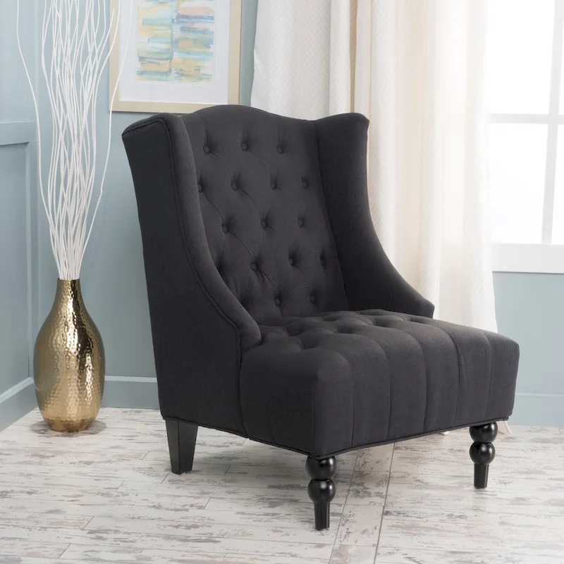 Charcoal 27.5 High Back Upholstered Button Tufted Club Chair