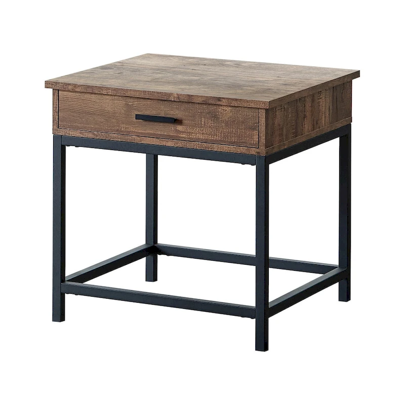 1 Drawer Wood End Table in Brown Oak and Sandy Black