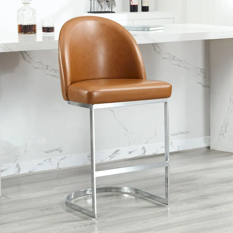26 Faux Leather Upholstered Counter Height Bar Stools with Metal Legs - 38.8H x 17.9W x 20.9D