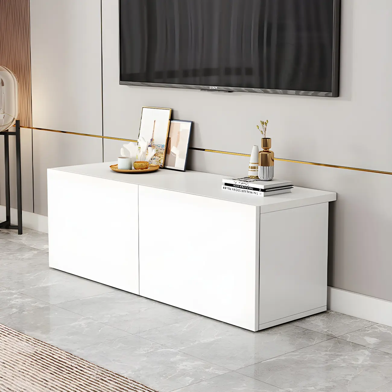 63 White Wooden Cable Management TV Stand with Drawers