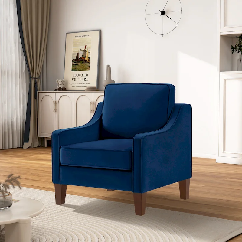 Modern Velvet Upholstered Accent Chair Single Sofa Armchair