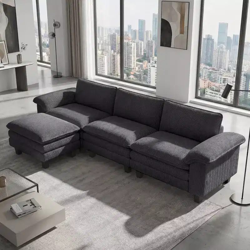HOMCOM Sectional Sofa, L Shaped Couch with Deep Seat, Movable Ottoman and Pillow-top Armrests