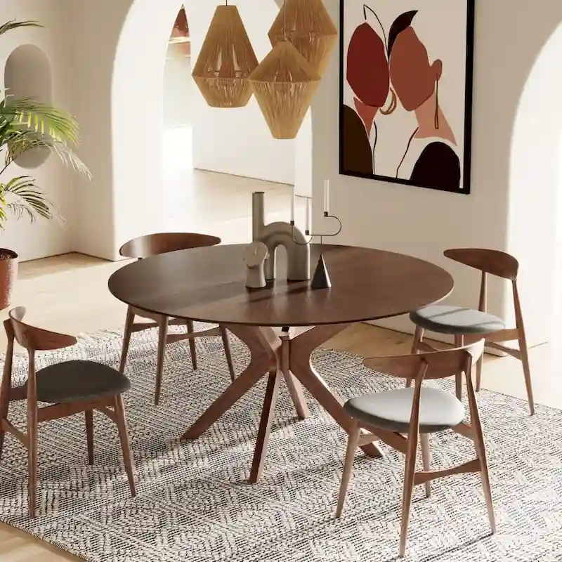 Modrest Ember Modern Large 59 Round Walnut Dining Table