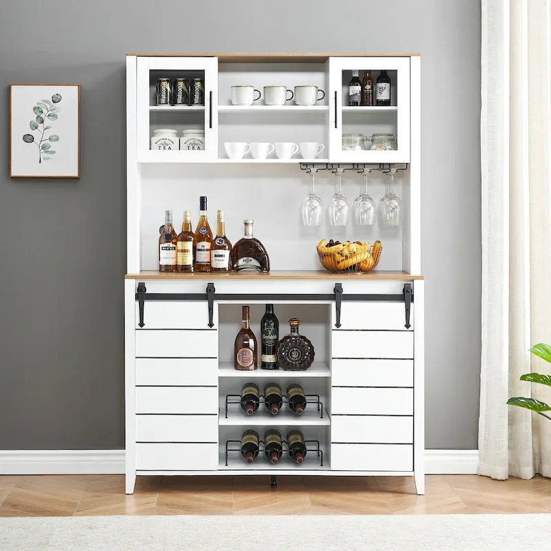 Farmhouse Wine Cabinet Kitchen Buffet with Wine Rack - 15.7D x 47.2W x 69.6H
