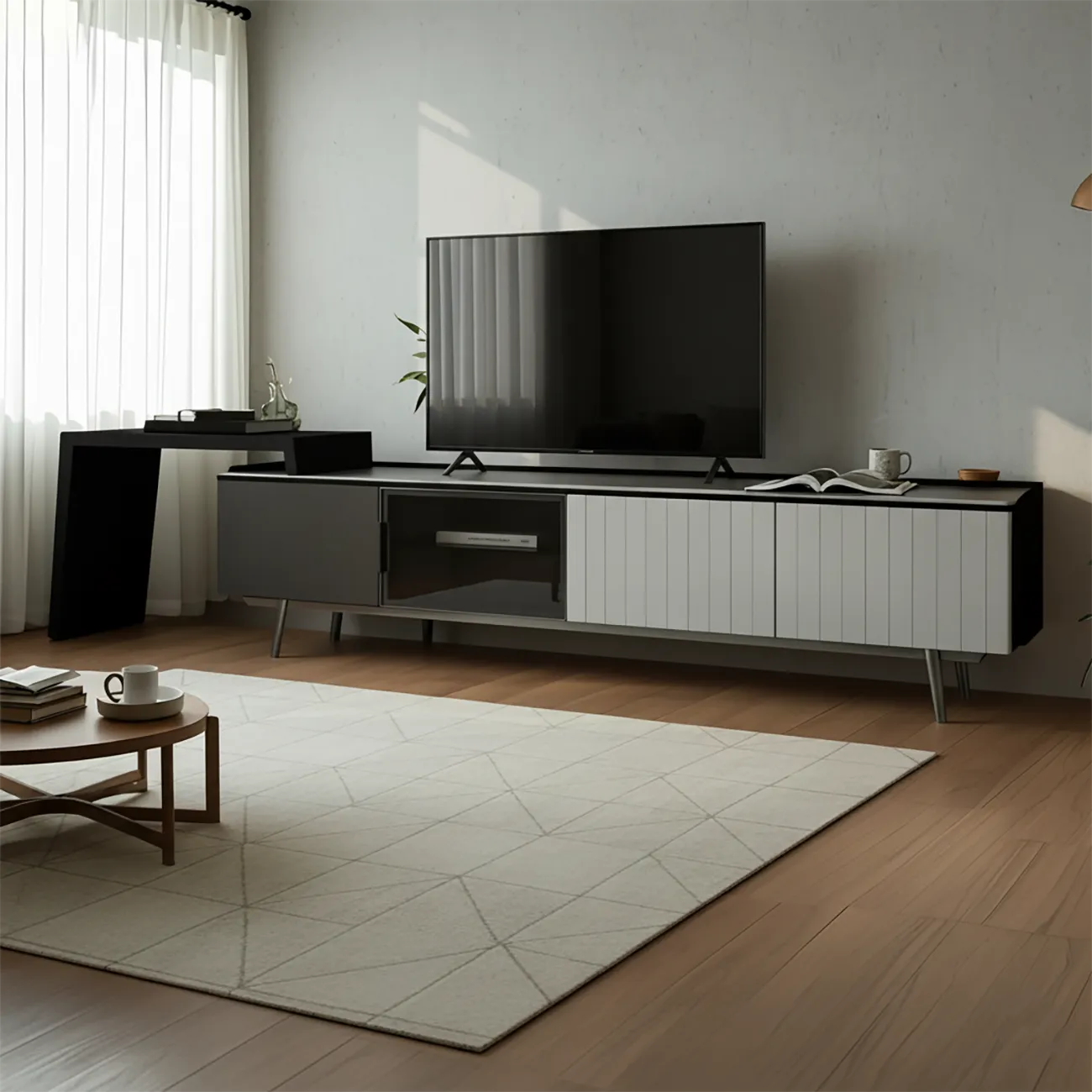 71 Black Stone Side Extension Storage TV Stand with Drawers