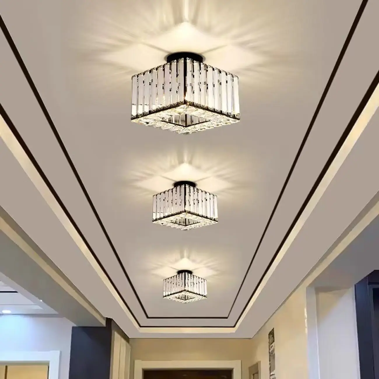 Stylish Square Crystal Semi-Flush LED Ceiling Light