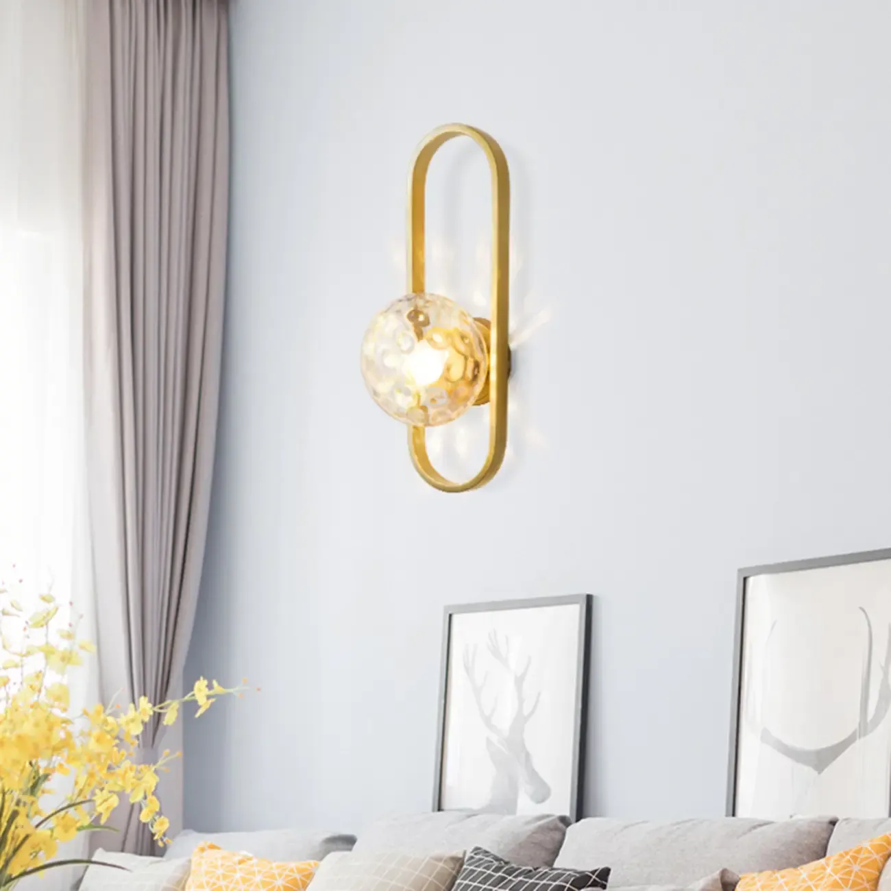 Artistic Brass Wall Sconce with Glass Orb for Living Room