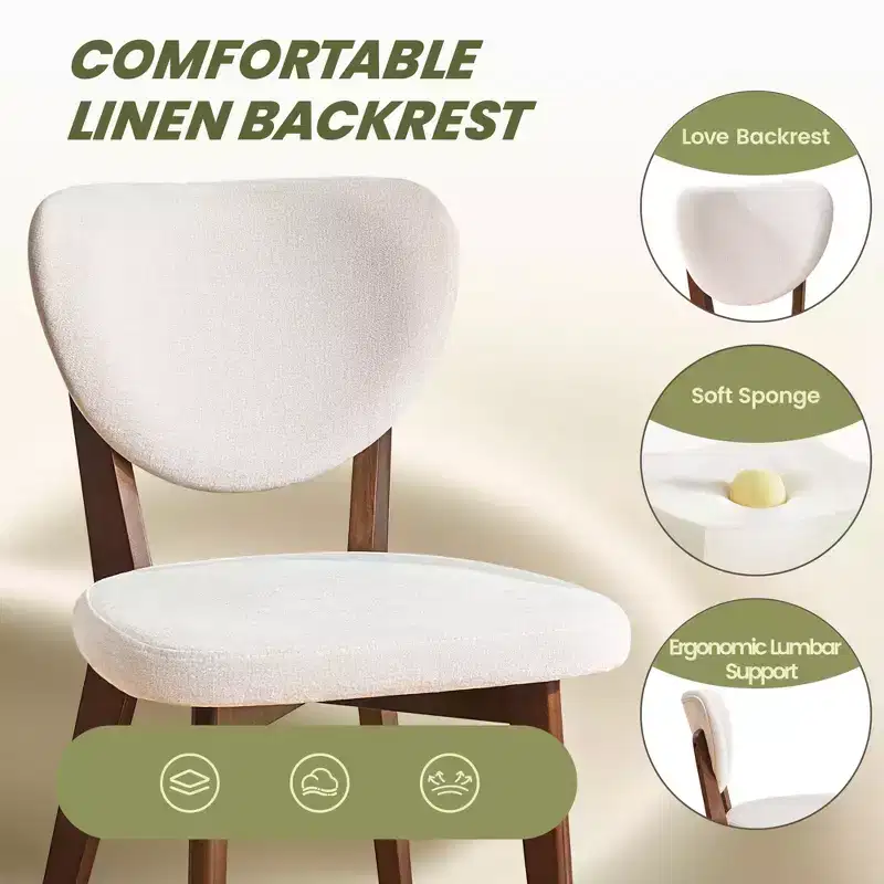 KERDOM Wooden Dining Chairs Set of 8, Modern Fabric Upholstered Dining Room Chair , Armless Wide Seat Cushion, Farmhouse Dinner Chair ,Beige