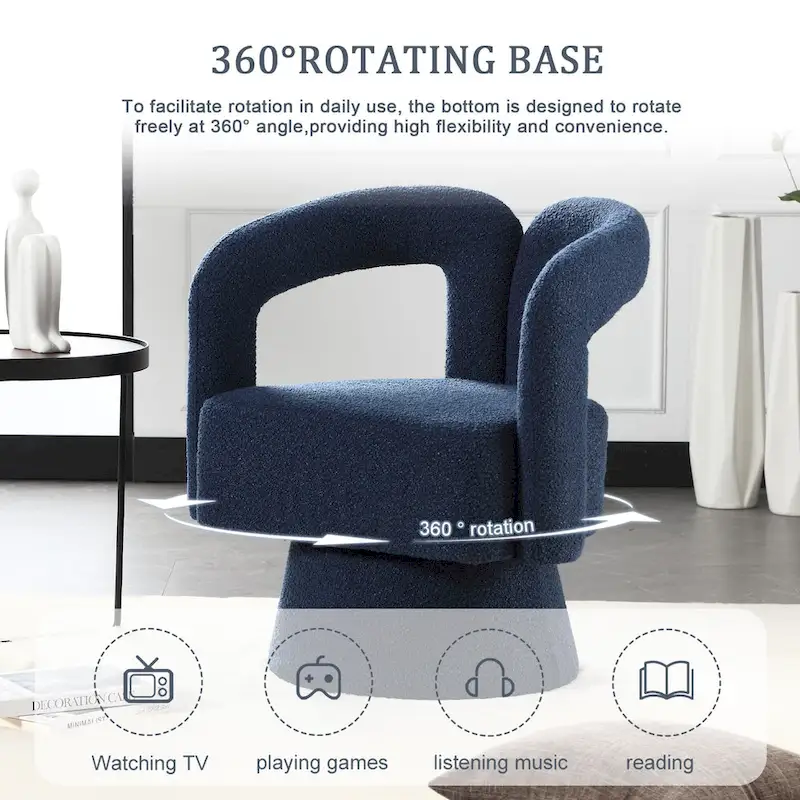 Boucle Upholstered 360° Swivel Barrel Accent Chair, Hardwood Frame, 15-Min Assembly, 6 Colors