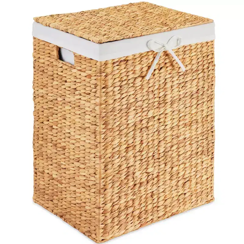 Water Hyacinth Laundry Hamper with Lid – Chestnut / Natural, 1-Person
