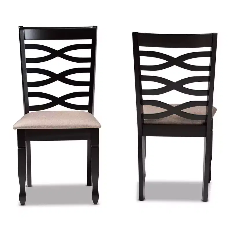 Set of 2 Lanier Fabric Upholstered Wood Dining Chairs Sand/Dark Brown - Baxton Studio