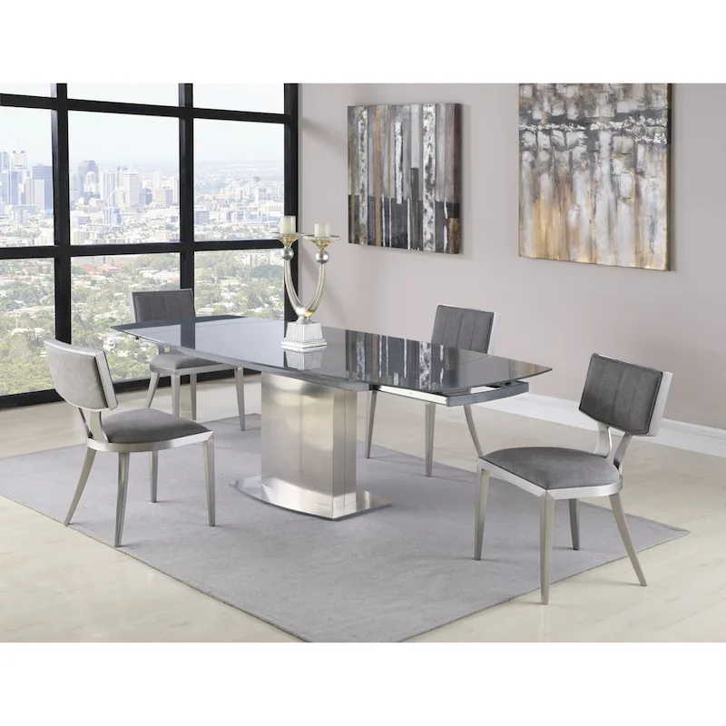 Somette Maya Dining Table with Glass Top - Grey/Silver