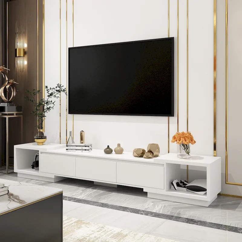 Extendable TV Stand Storage Media Console Modern Entertainment Center