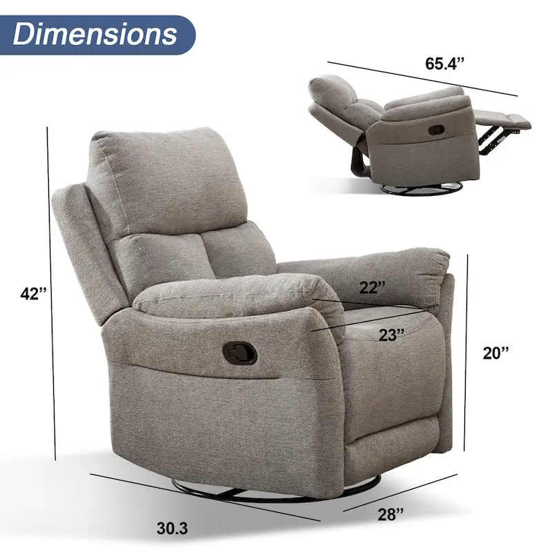 Fabric Overstuffed Swivel Rocker Manual Recliner Chair