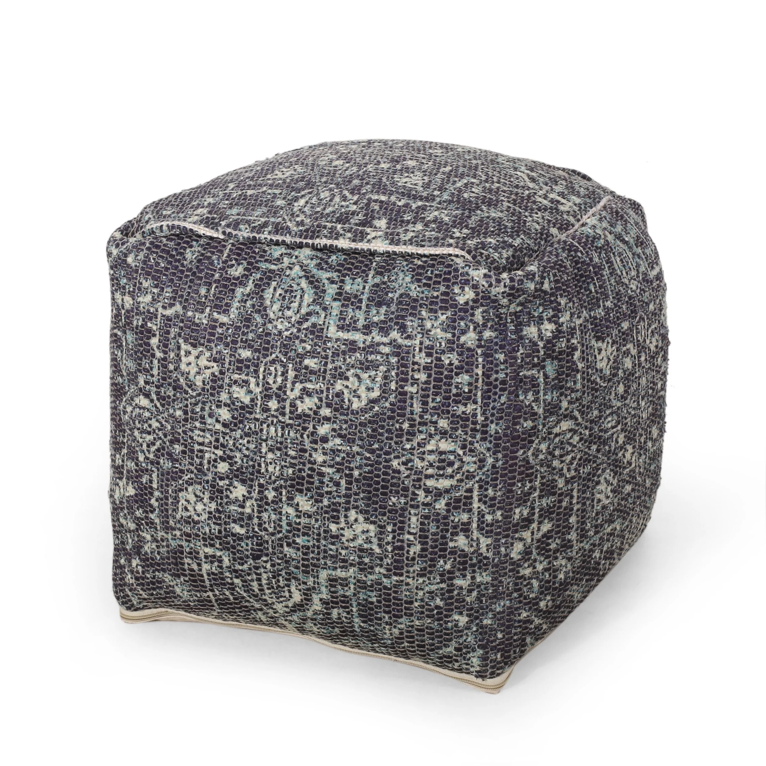 Traditional Handcrafted Chindi Cube Pouf - NH704413