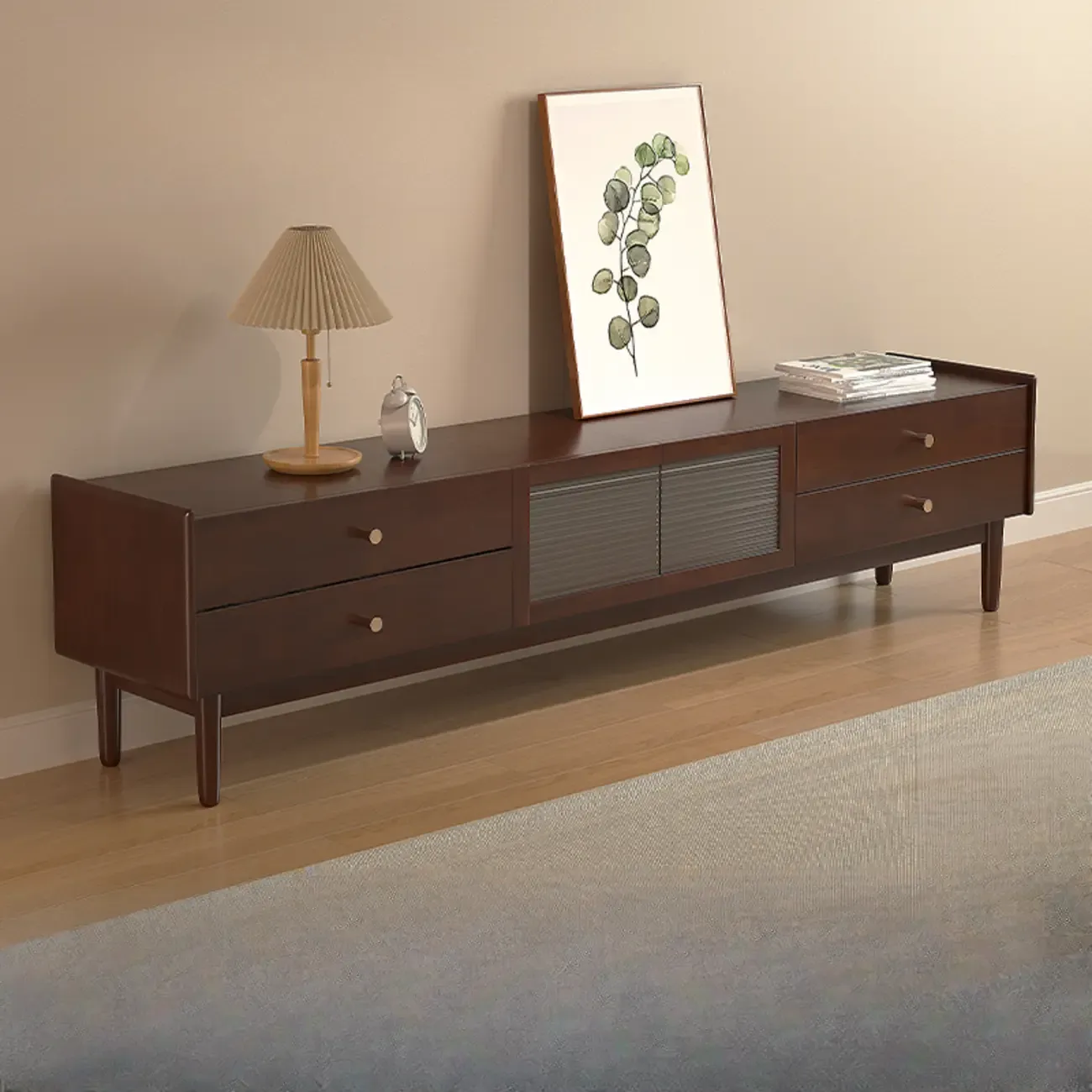 71 Rectangle Cherry Wood TV Stand with Cabinet & Drawers