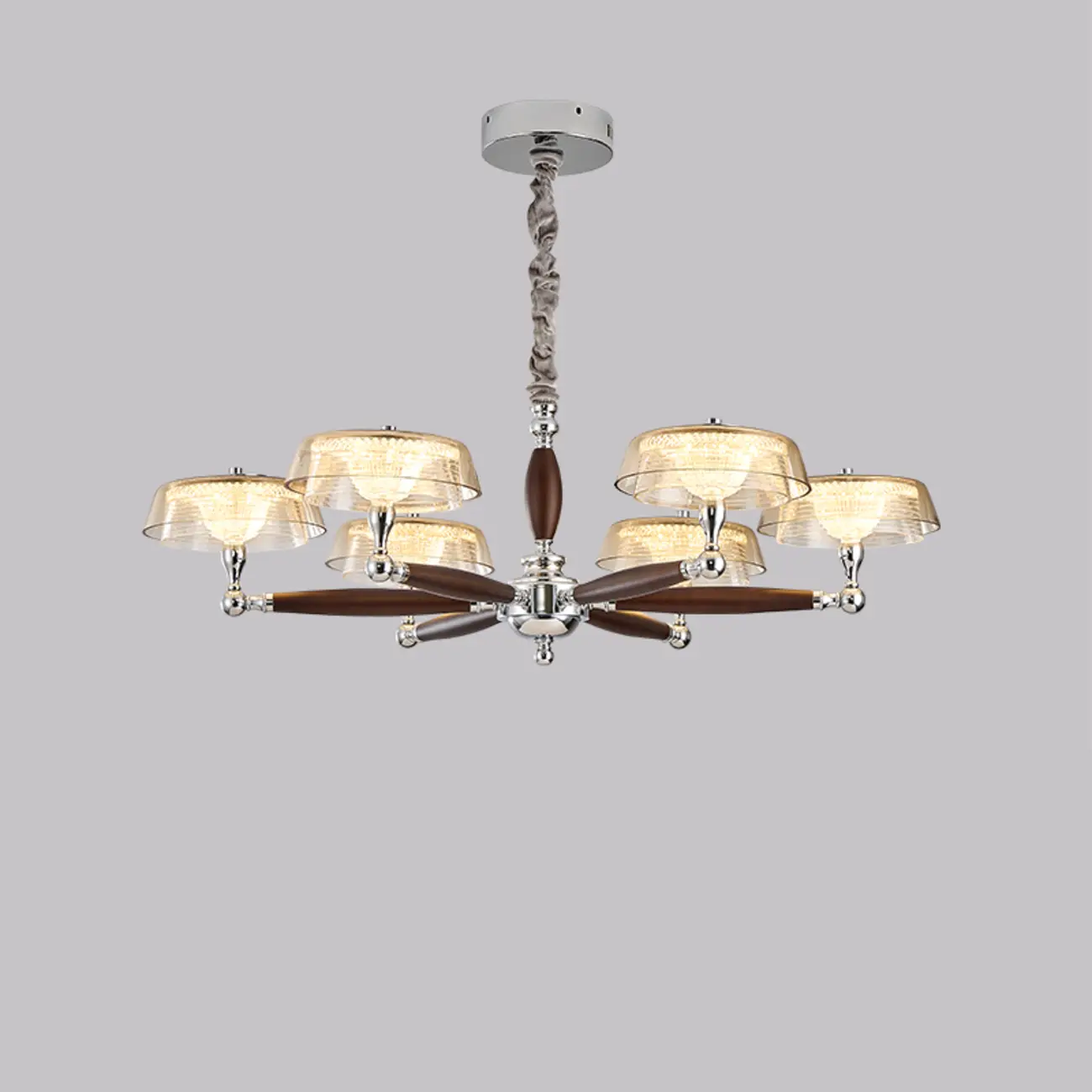 Brown Linear Wood Glass Modern Crystal Chandelier Light