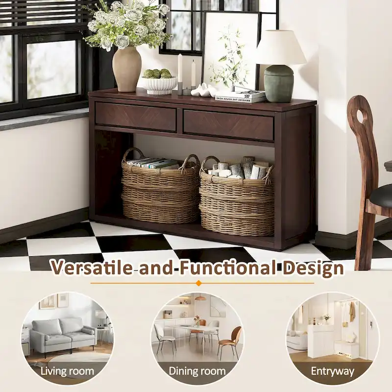 55 Rustic Wooden Entryway Console Table(Espresso)