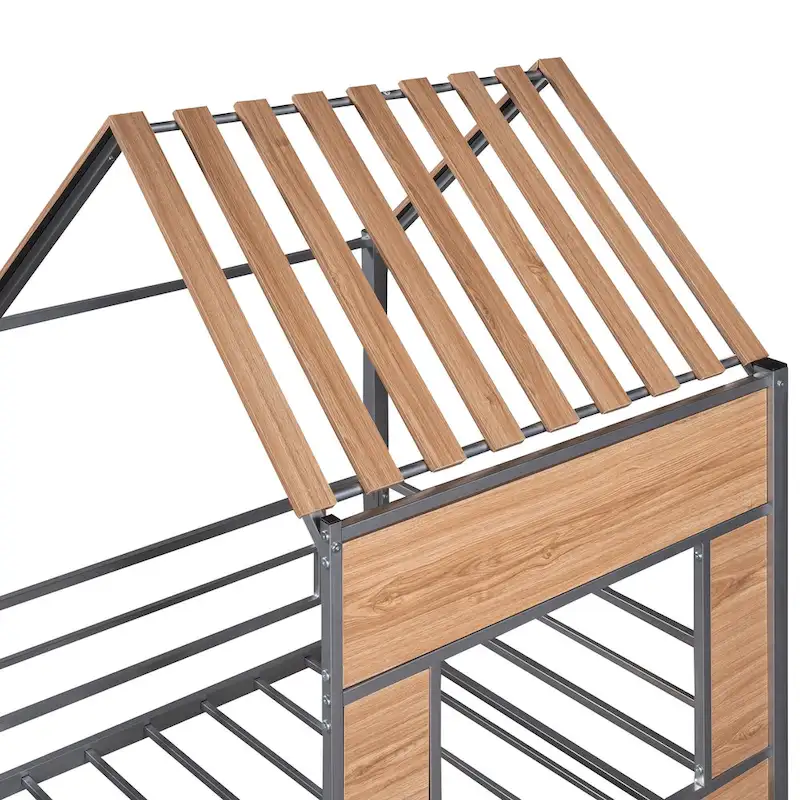 Silver Twin Metal Loft Bed with Roof, Window & Ladder