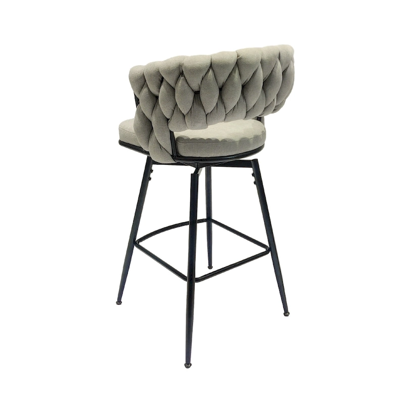 2 Woven Bar Stool,Black Legs No Adjustable Chairs,360 Swivel Upholstered Bar Chair Counter Stool Arm Chairs With Back Footrest