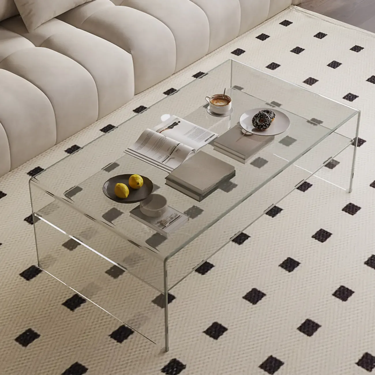 Modern Rectangular Black Coffee Table with Transparent Design