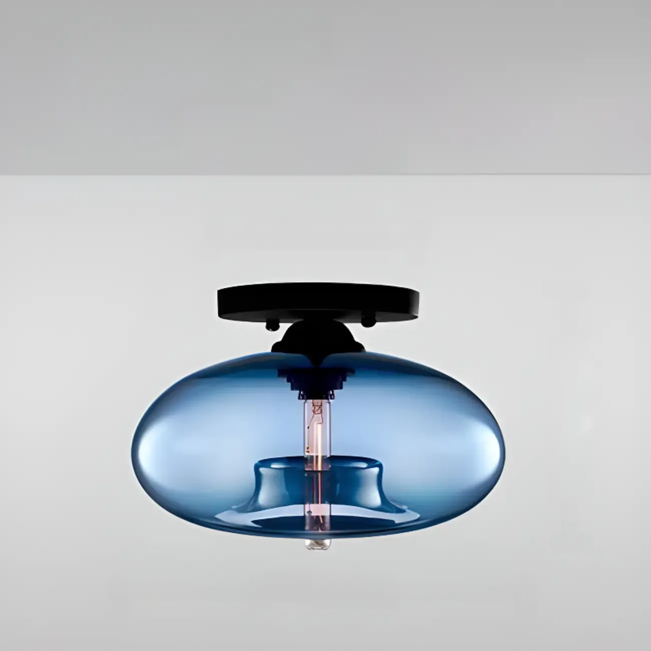 Clear Glass Drum Shade Industrial Semi Flush Mount Light