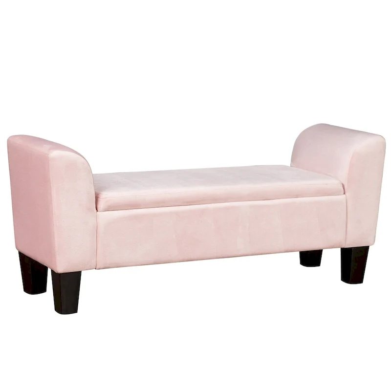 Velvet Ottoman Bench with Storage and Curved Arms